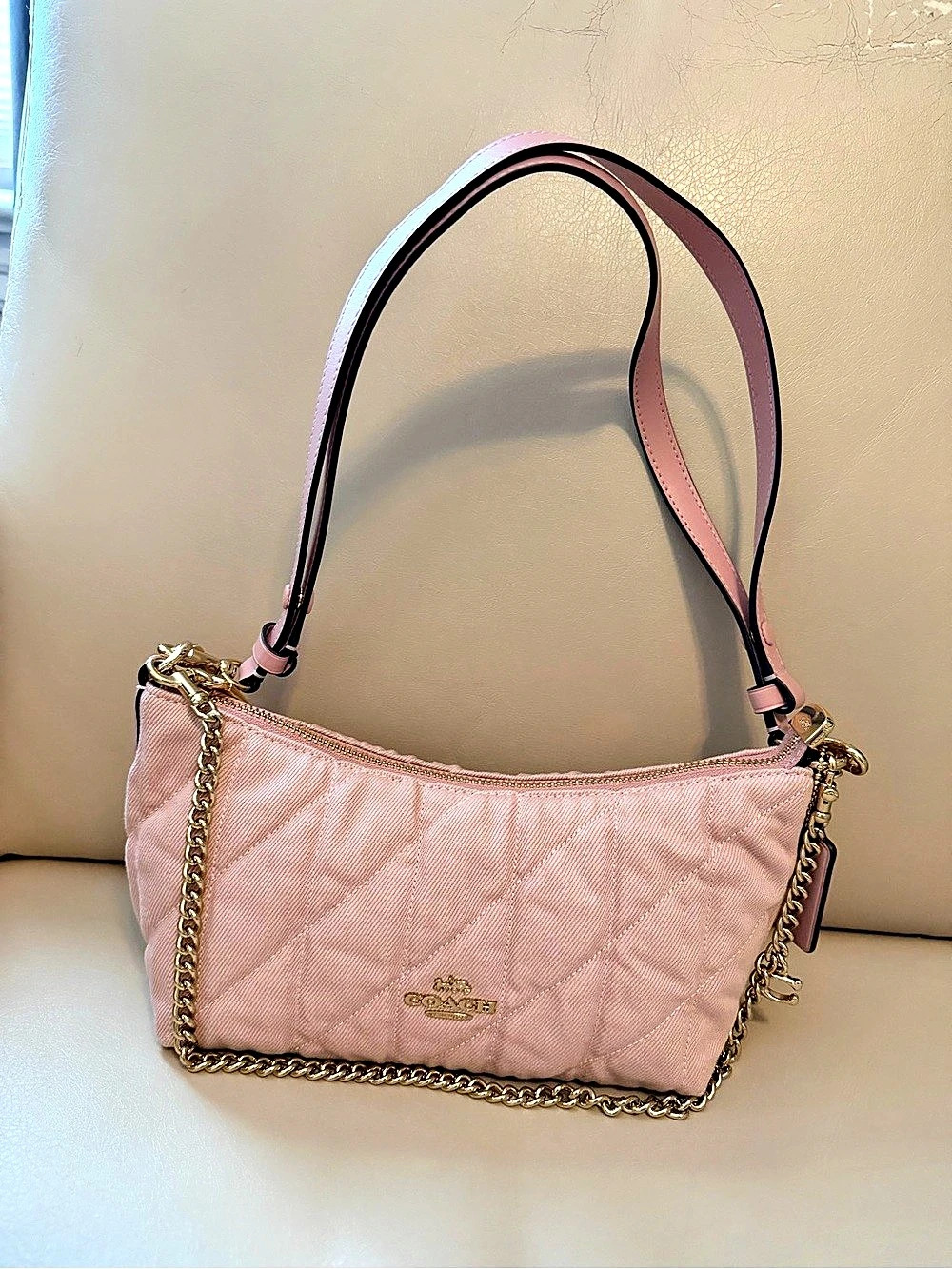 Coach Caitlin Quilted Shoulder Bag in Pink denim Like New